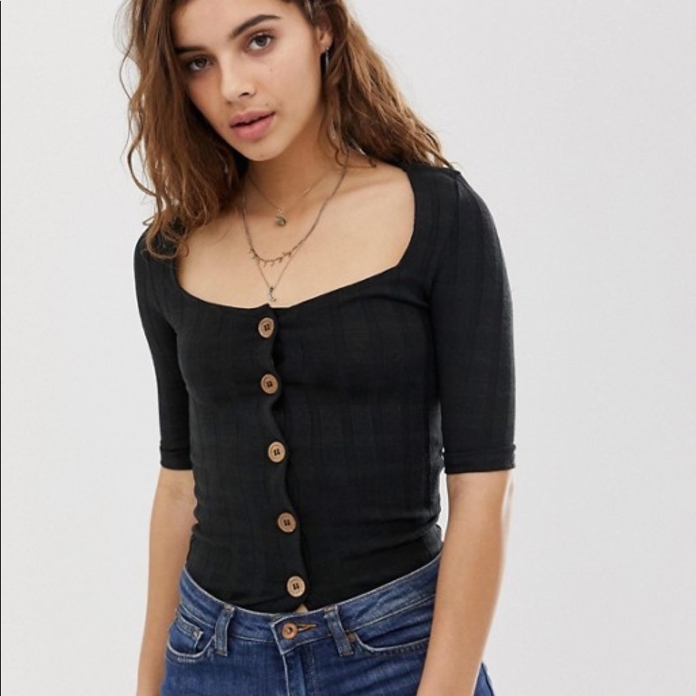 Free people Central Park black cardi ribbed top - Picture 7 of 8